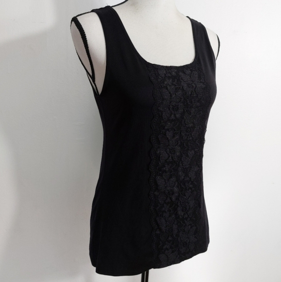 Van Heusen Black with Lace Overlay Tank Top Size M - Picture 5 of 9